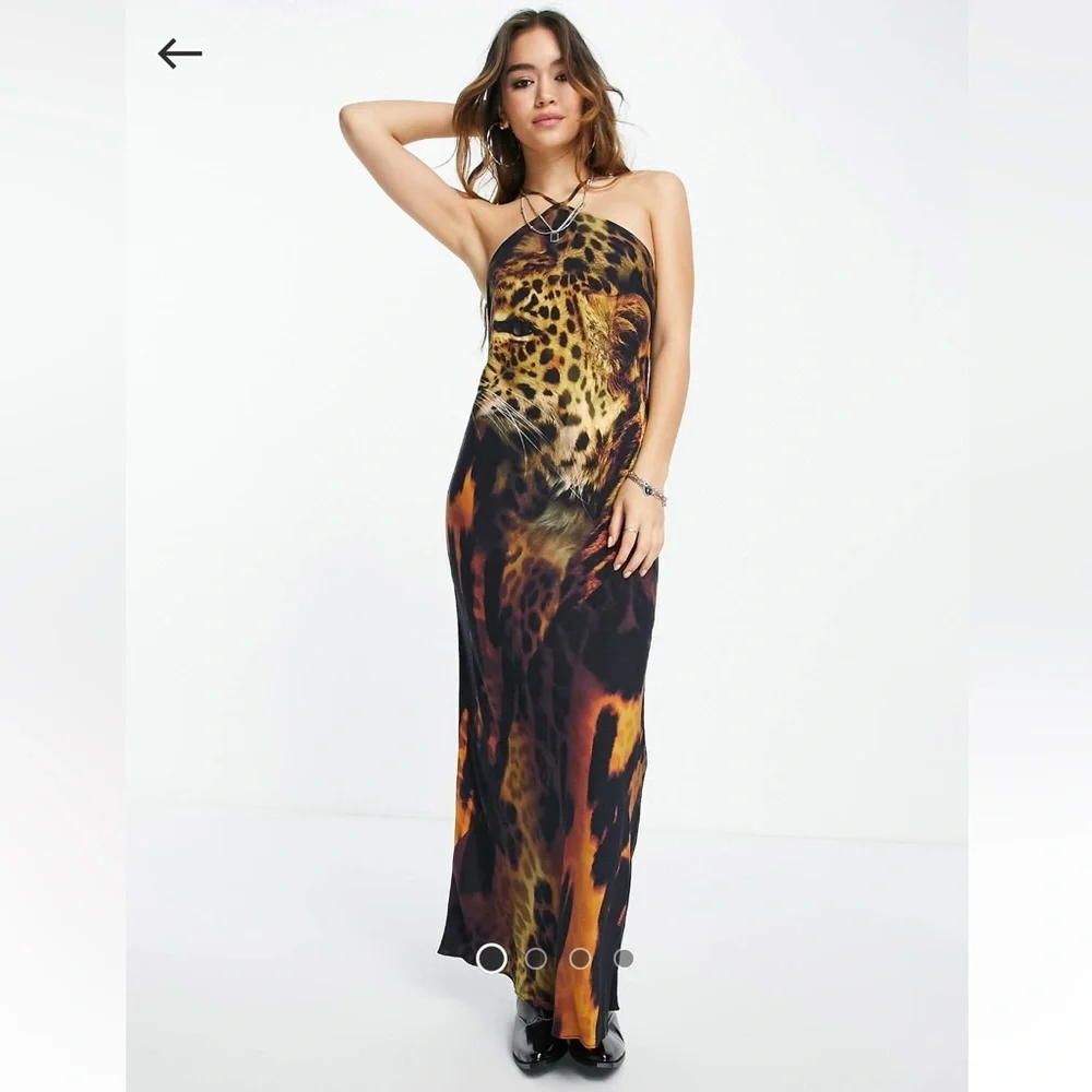 ASOS DESIGN halterneck maxi slip dress in animal
placement print NWT - Picture 1 of 10